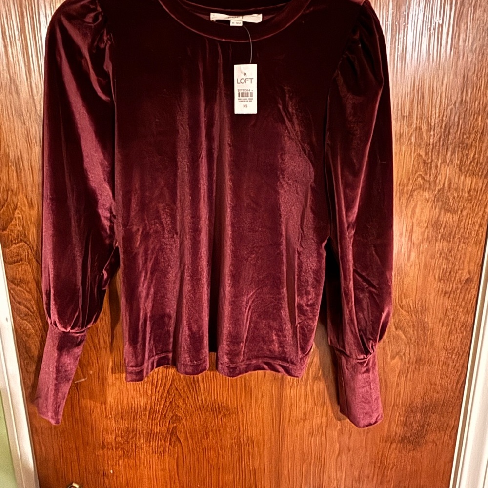 LOFT Velvet Long Sleeve Top - Deep Red